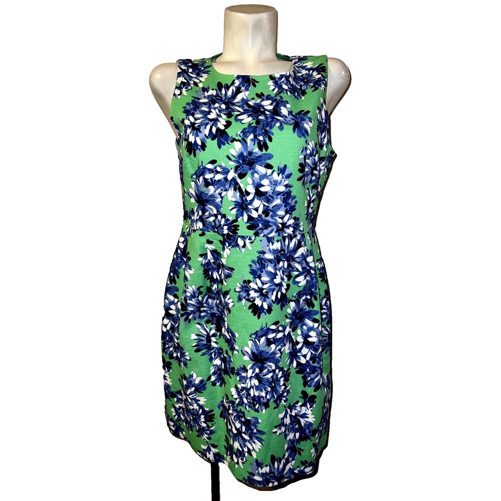 J.Crew Womens Green Blue Floral Sleeveless Sheath Dress Size 12 A5222 NWT